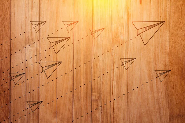 Challenge Concept Rocket Paper Doodle Wooden Background — Stock Photo, Image