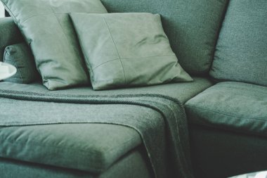 Modern kanepe arka planında yumuşak sıcak polenler ev tasarımı konsepti