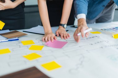 Yaratıcılık, konferans odasının arka planında iş bölümü toplantı atölyesi ile fikir üretme kavramı