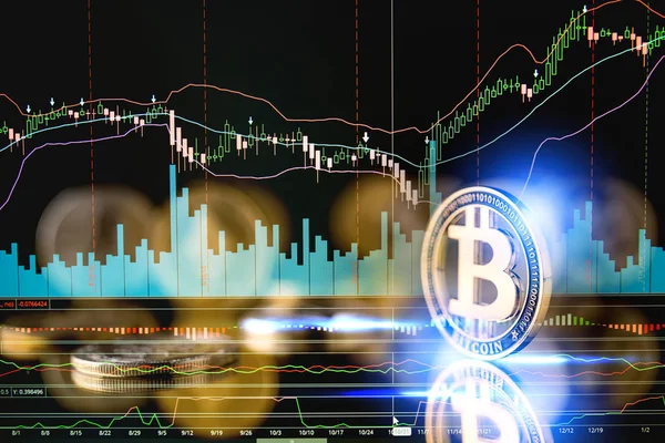 blok zinciri kripto iş stratejisi fikirleri kavramı yansıma tabanı koyu renk tonu para bit