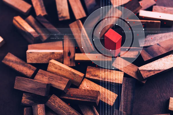 Koncepcja Liderów Biznesu Czerwonym Blokiem Drewna Wyróżniają Się Innych Brązowych — Zdjęcie stockowe