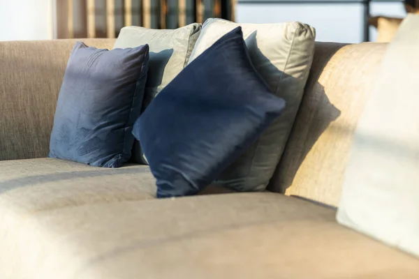 contemporary interior of Living room with part of sofa in sunny day and white curtain interior background concept