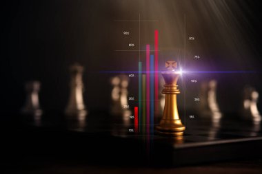yaratıcılık fikirleri konsepti satranç tahtası ve finans bar grafiği meşgul stratejisi planlama hedefi