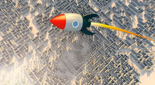 Illustration Business Metaphor Progress Innovation Technology Red Rocket Launch Puzzle — Stock Photo, Image