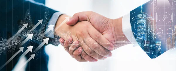 Acordo Sucesso Estratégia Negócios Brainstorm Empresário Handshake Juntamente Com Visão — Fotografia de Stock