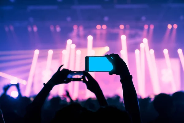 Persone Godono Musica Dal Vivo Concerto Mano Smartphone Catturare Momento — Foto Stock