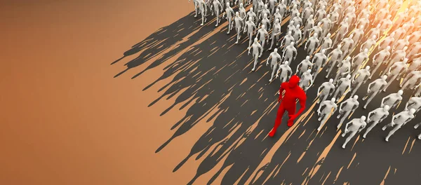 Führung Ideen Konzept Illustration Rendering Roten Mann Führen Erfolgsweg Menschenmengen — Stockfoto