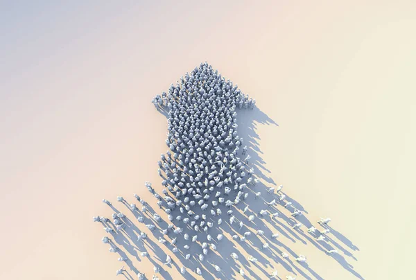 Liderlik ve başarılı iş fikirleri kavramı kalabalığın 3D görüntülenmesi 3d düşük çokgen insan şekli beyaz zemin renk tonunda birlikte yürür