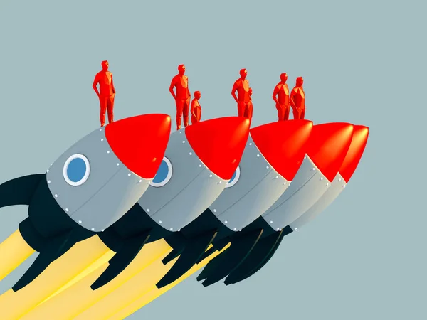 Metáfora Negócios Ilustração Progresso Tecnologia Inovação Com Grupo Empresários Stand — Fotografia de Stock