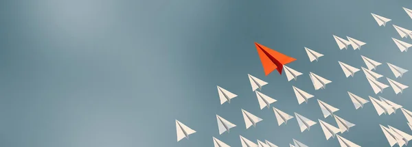 Illustration Leadership Success Business Concept Rocket Paper Fly Color Background — Stock Photo, Image