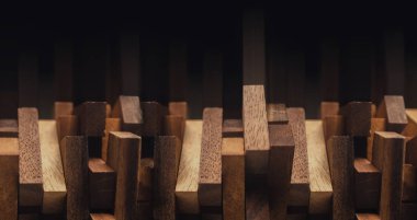 işletme organizasyonu stratejisi fikirleri konsept ahşap blok kule karanlık arka plan düzenleme