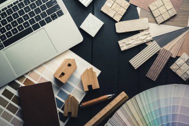 malzeme yüzey örnek taşının üst görünümü, ahşap kaplama, lamine renk şeması iç tasarım fikirleri konsepti