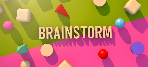 3D illustration banner of brainstorm text word on colorful paper background  copy space