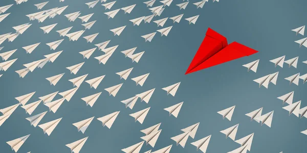 Illustration Leadership Success Business Concept Rocket Paper Fly Color Background — Stock Photo, Image