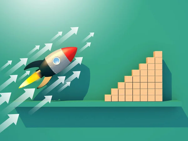 Illustratie Business Startup Succesvolle Leiderschap Ideeën Concept Lanceren Raket Met — Stockfoto