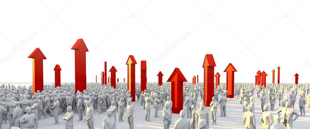 success goal achievement business ideas concept 3d rendering crowd low polygon people with red growth arrow direction rise up paradigm shift  mind set change to success