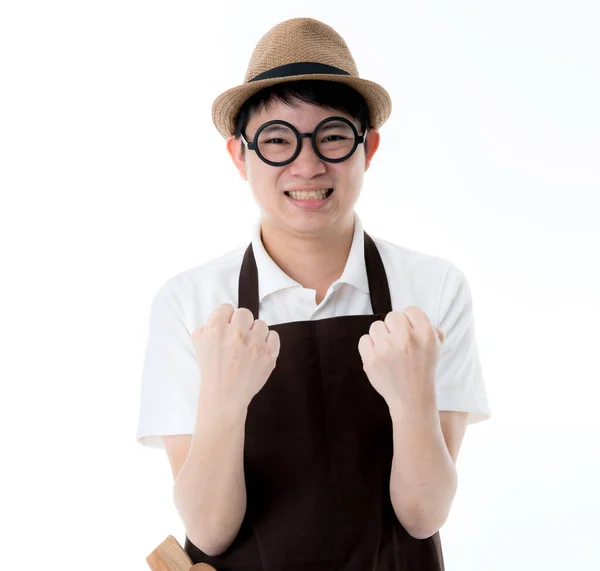 Contadino Negozio Proprietario Concetto Asiatico Occhiali Intelligente Uomo Con Cappello — Foto Stock