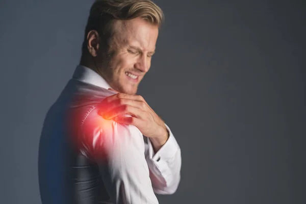 Stress Kaukasiska Affärsman Officer Mår Dåligt Med Arbete Hårt Och — Stockfoto