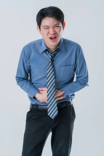 Kontor Syndrom Koncept Med Asiatisk Manlig Kontorspersonal Ont Och Smärta — Stockfoto