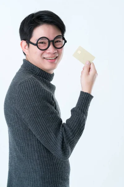 Affari Asiatico Uomo Mano Tenere Carta Credito Pronto Shopping Business — Foto Stock