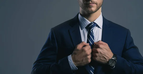Elegance Caucasian Successful Businessman Beard Close Wear Formal Suit Tie — Stock Photo, Image