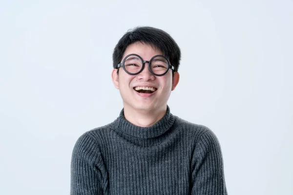 Творческий Умный Азиатский Мужчина Очках Эмоциональный Портрет Лица Счастьем Уверенным — стоковое фото