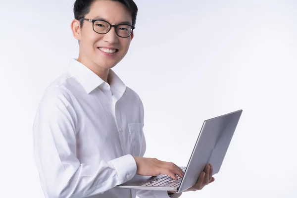 Negocio Comunicación Ideas Concepto Con Asiático Atractivo Masculino Blanco Camisa —  Fotos de Stock