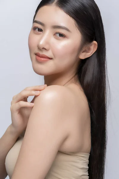 Beautiful Pretty Young Asiatisk Kvinna Med Ren Fräsch Naken Hud — Stockfoto