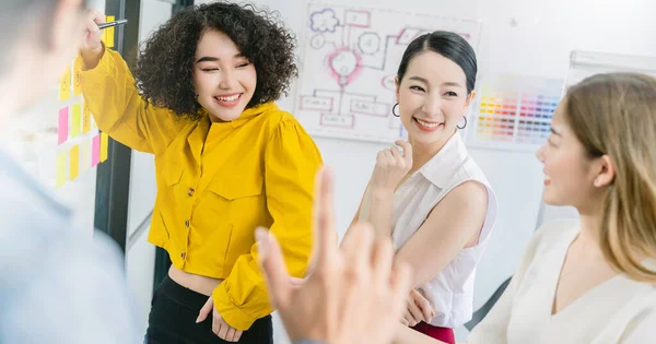 Grupa Azjatyckich Młodych Kreatywnych Szczęśliwych Ludzi Przedsiębiorca Biurze Spotkań Biznesowych — Zdjęcie stockowe