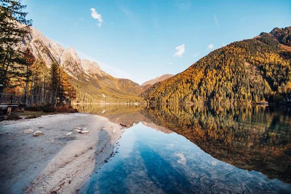 Antholzer Ver Lago Dolomites Alps Norte Itália — Fotografia de Stock