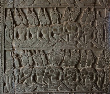Siem Reap, Kamboçya - 5 Şubat 2015: Angkor Wat yardım. bir ünlü Ören (Unesco Dünya Mirası) Angkor, Siem Reap, Kamboçya.