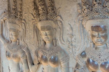 Siem Reap, Kamboçya - 5 Şubat 2015: Angkor Wat yardım. bir ünlü Ören (Unesco Dünya Mirası) Angkor, Siem Reap, Kamboçya.