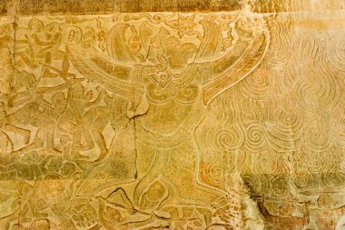 Siem Reap, Kamboçya - 5 Şubat 2015: Angkor Wat yardım. bir ünlü Ören (Unesco Dünya Mirası) Angkor, Siem Reap, Kamboçya.