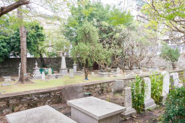 Macau - 13 Aralık 2015: Protestan Cemetery(World Heritage site). ünlü bir tarihi mekanlara Macau.