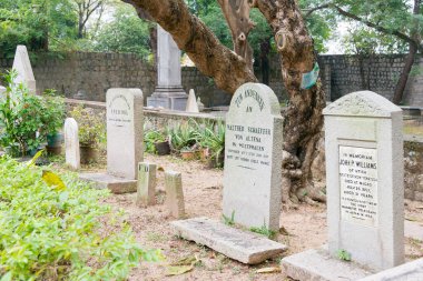 Macau - 13 Aralık 2015: Protestan Cemetery(World Heritage site). ünlü bir tarihi mekanlara Macau.