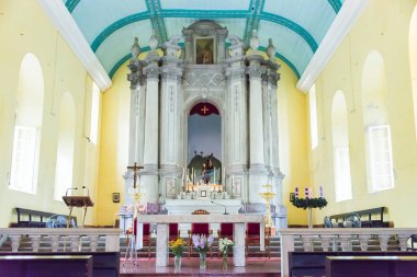 Macau - 13 Aralık 2015: St. Augustine Kilisesi (dünya mirası sit alanı). ünlü bir tarihi mekanlara Macau.