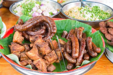 Luang Prabang, Laos - 13 Haziran 2015: Luang Prabang sabah Pazar. Sabah Market alışveriş sitesi turistler için popüler bir hatıra mı.