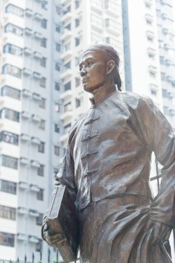 Hong Kong - 02 Aralık 2015: Dr Sun Yat-sen heykel Dr Sun Yat-sen Müzesi'nde. Hong Kong ünlü tarihi bir site.