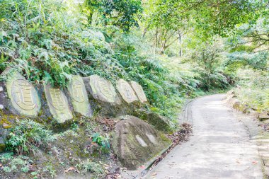 Hong Kong - 11 Aralık 2015: Şişman Mun antik yolu. ünlü turistik Ngong Ping, Hong Kong spot.