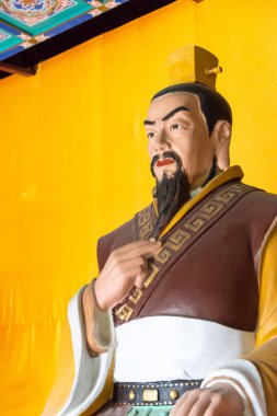 Hebei, Çin - 23 Ekim 2015: Liu bei heykel Zhaoyun Tapınağı'nda. Taiyuan, Hebei, Çin ünlü tarihi bir site.