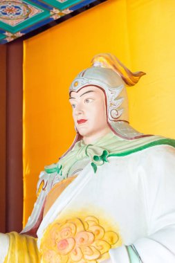 Hebei, Çin - 23 Ekim 2015: Zhao yun heykel Zhaoyun Tapınağı'nda. Taiyuan, Hebei, Çin ünlü tarihi bir site.