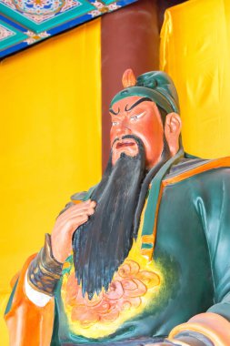 Hebei, Çin - 23 Ekim 2015: Guan yu heykel Zhaoyun Tapınağı'nda. Taiyuan, Hebei, Çin ünlü tarihi bir site.