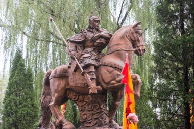 Hebei, Çin - 23 Ekim 2015: Zhao Yun heykeller Zhaoyun Tapınağı'nda. Taiyuan, Hebei, Çin ünlü tarihi bir site.