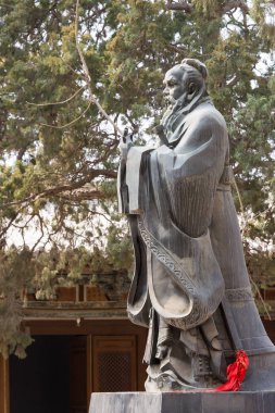 Gansu, Çin - 08 Nis 2015: Konfüçyüs heykel Wuwei çü Tapınağı (Wuwei Wen Miao). ünlü tarihi bir site: Wuwei, Gansu, China.