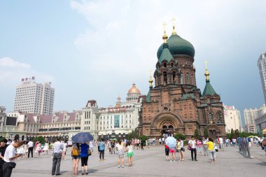 Heilongjiang, Çin - 20 Temmuz 2015: St. Sophia Katedrali. Harbin, Heilongjiang, Çin ünlü tarihi bir site.