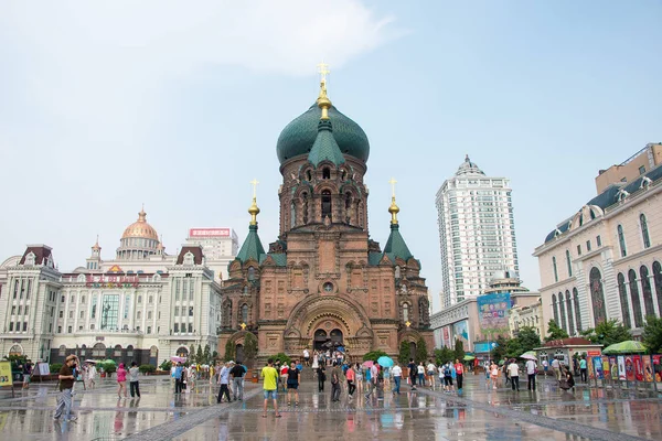 Heilongjiang, Çin - 20 Temmuz 2015: St. Sophia Katedrali. Harbin, Heilongjiang, Çin ünlü tarihi bir site. — Stok fotoğraf