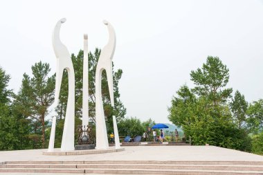 Heilongjiang, Çin - 12 Temmuz 2015: En kuzeydeki nokta Çin Beiji Köyü (Arctic Köyü). ünlü bir manzara Mohe County, Heilongjiang, Çin.