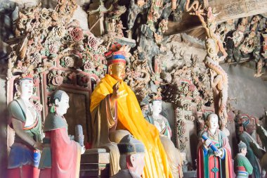 Shanxi, Çin - 30 Ağustos 2015: Budda heykeller Guangsheng Tapınağı'nda. ünlü tarihi bir site: Hongdong, Shanxi, China.