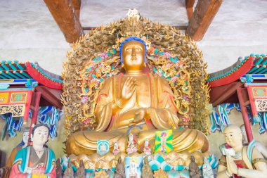 Shanxi, Çin - 07 Eyl 2015: Budda heykeller Wubian Tapınağı'nda. ünlü tarihi bir site: Taigu, Shanxi, China.