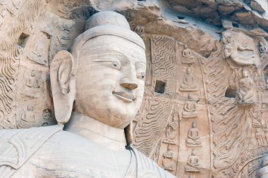 Shanxi, Çin - 17 Eylül 2015: Yungang mağarasını (Unesco Dünya Mirası Sit Alanı). ünlü tarihi bir site: Datog, Shanxi, China.